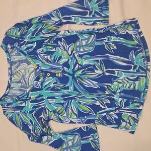 Lilly Pulitzer 3/4 Length Sleeve Shirt Blue And Green Print